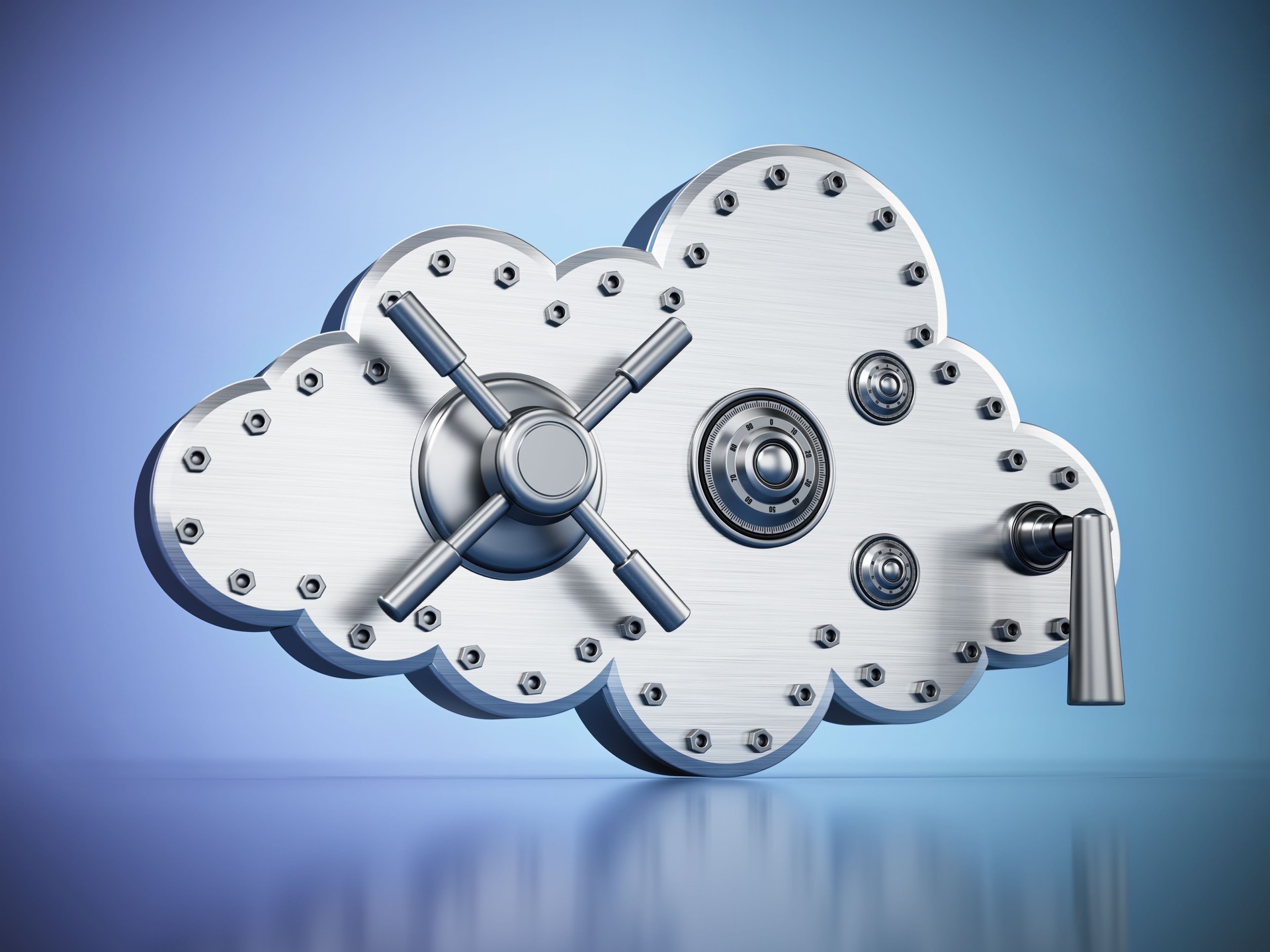 Secure Cloud Data Storage Concept With Vault Door and Metallic Cloud Structure